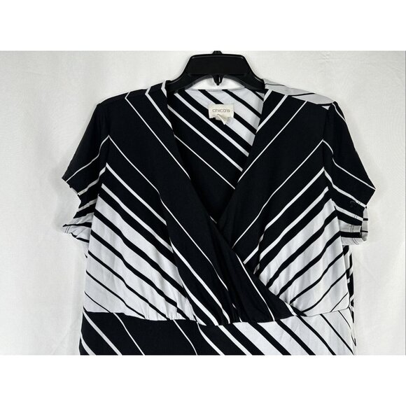 Chicos Maxi Dress Womens Size 2 Black White Striped Short Sleeve Stretch - Picture 5 of 13